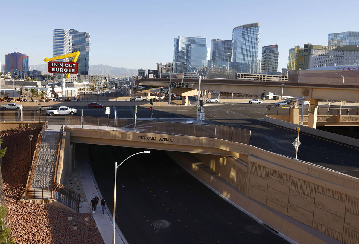 The $382 million Interstate 15/Tropicana Avenue Interchange project is seen after three-and-a-h ...