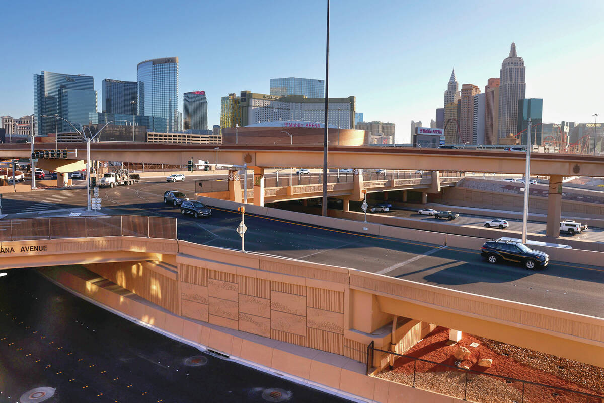The $382 million Interstate 15/Tropicana Avenue Interchange project is seen after three-and-a-h ...