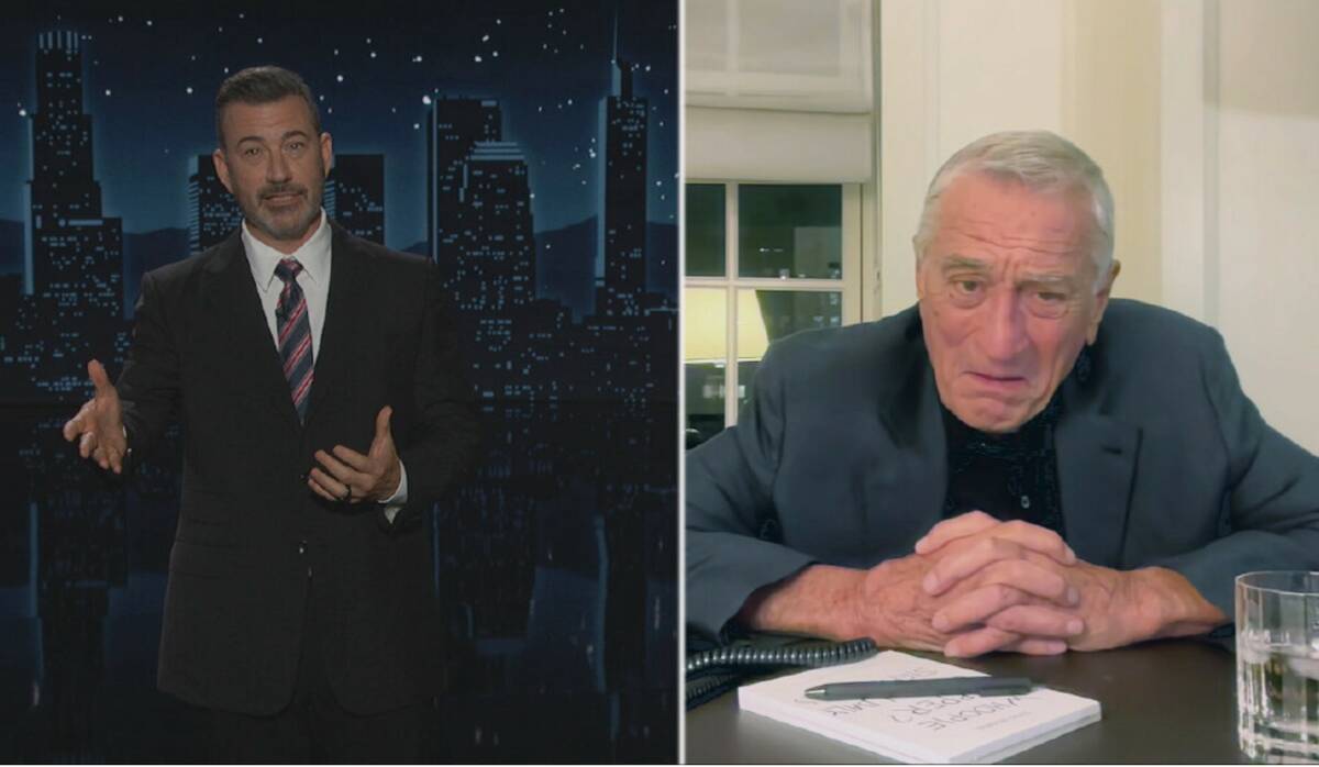 Jimmy Kimmel, left, and Robert De Niro are seen on "Jimmy Kimmel Live!" in Los Angeles on Tuesd ...