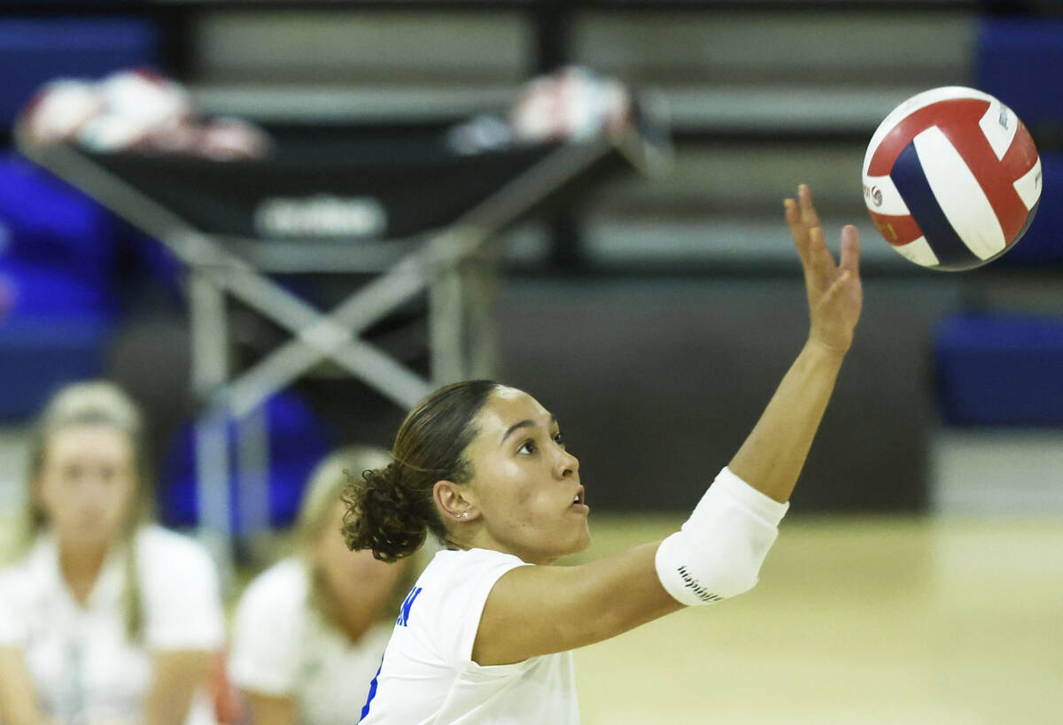 Bishop Gorman's Ayanna Watson dinks the ball during their home matchup with Shadow Ridge o ...