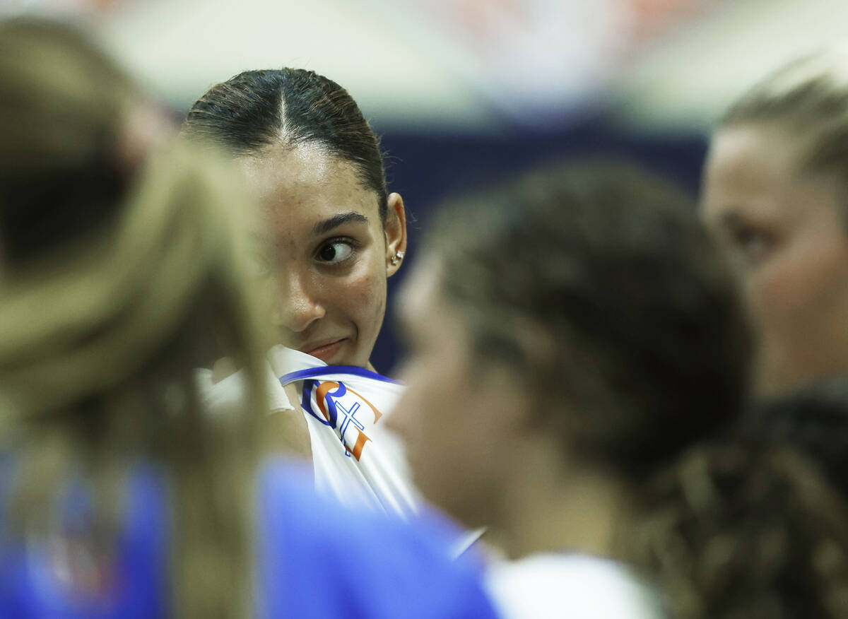 Bishop Gorman's Ayanna Watson listens to her coach during their home matchup with Shadow R ...