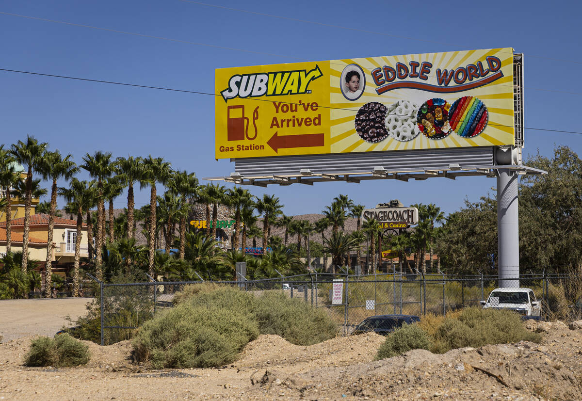 A billboard for Ed Ringle's popular travel stop EddieWorld is seen in Beatty on Wednesday, Sept ...