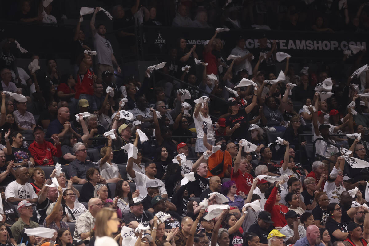 Aces fans cheer during the second half of Game 2 of a WNBA playoff semifinals series against th ...
