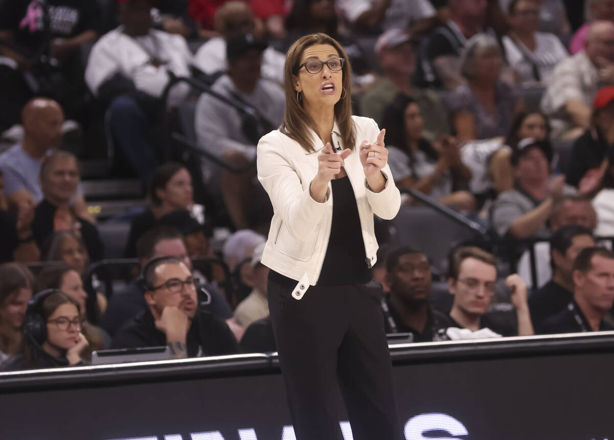 Indiana Fever head coach Stephanie White shouts to her team during the second half of Game 2 of ...