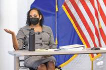 District Court Judge Erika Ballou, who is accused of defying the Nevada Supreme Court, testifie ...