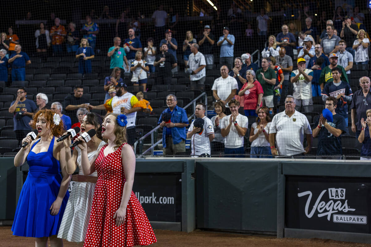 The Swing It! Girls perform the National Anthem for Game 2 of the Pacific Coast League champion ...