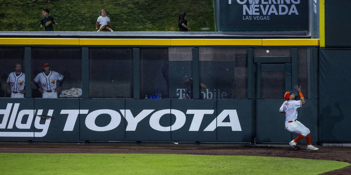 Aviators outfielder Junior Perez (1) watches as a long ball hits the right field fence against ...