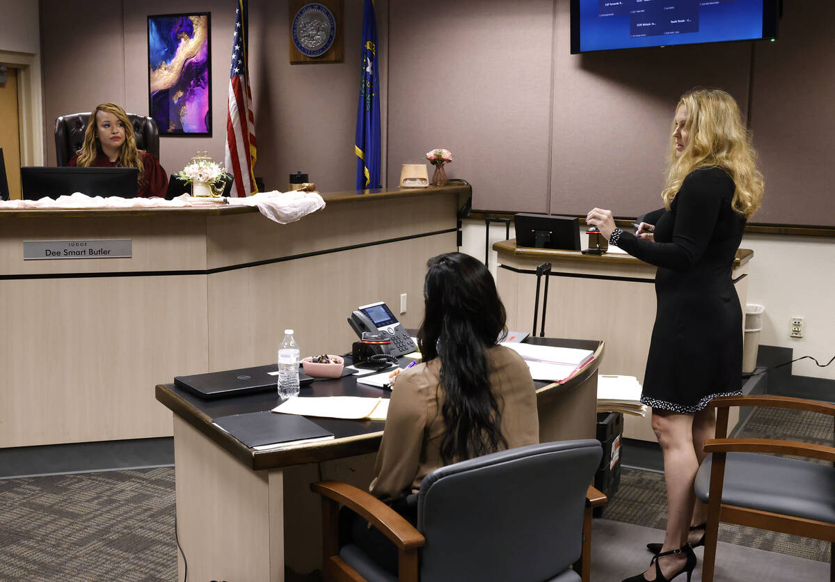 Chief Deputy District Attorney Summer Clarke addresses Judge Dee Butlerv in Clark County Family ...