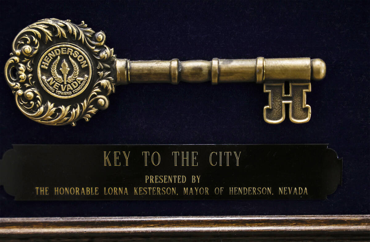 The Key to the City of Henderson awarded to Selma Bartlett. Photo taken Thursday, Sept. 25, 202 ...