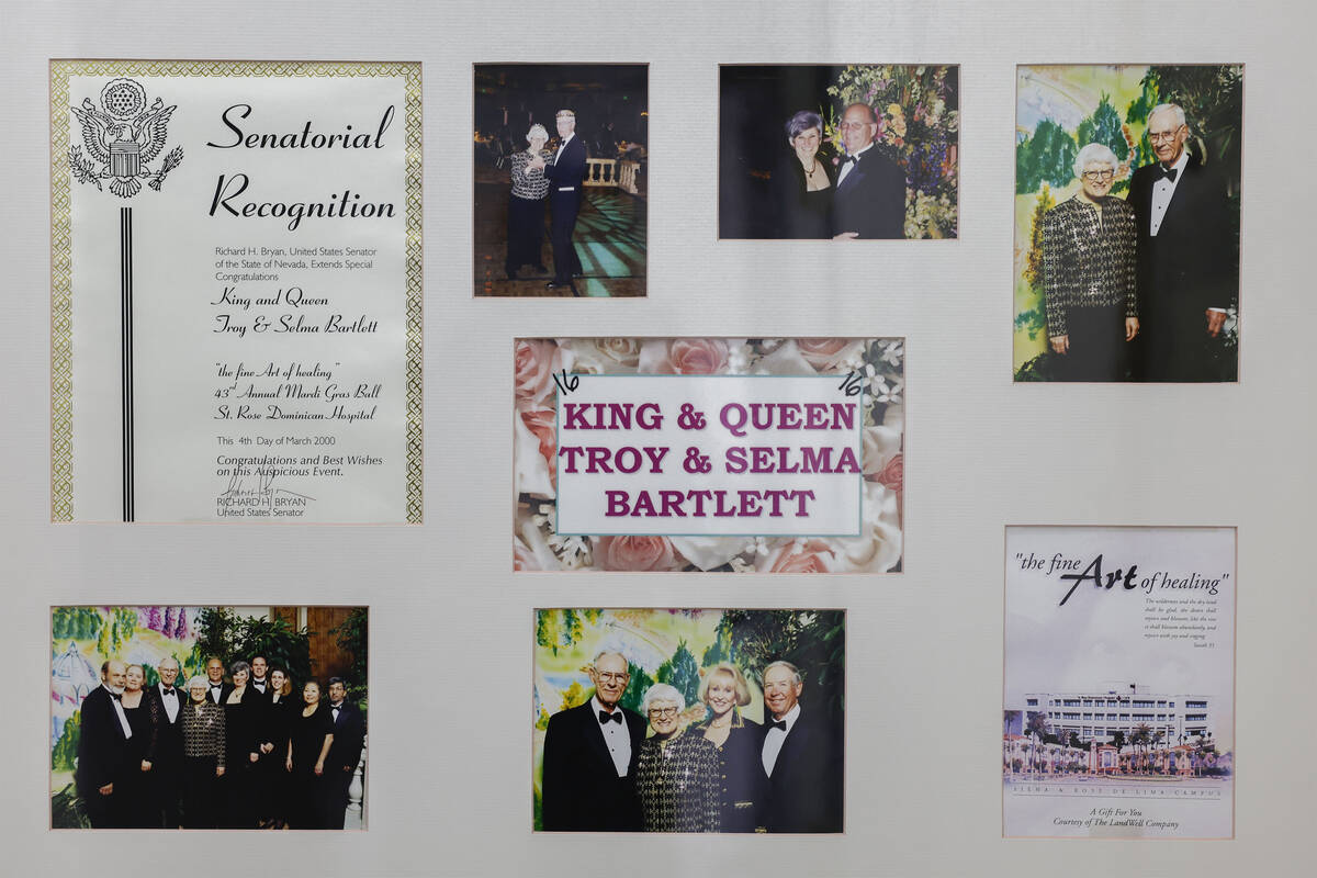 A collection of photos and awards of longtime Nevada banker and philanthropist Selma Bartlett a ...