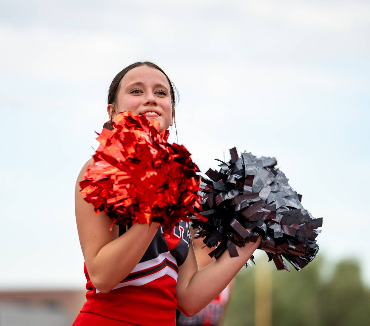 Aggie cheerleaders cheer during a football game between Mililani and Arbor View at Arbor View H ...