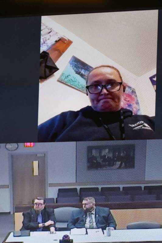 Doreen Gifford, top, appears on virtual video call for a hearing regarding her son on Wednesday ...