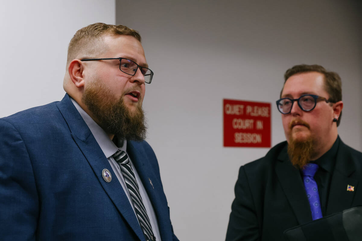 Logan Gifford and his attorney Timothy Treffinger speak with the Review-Journal after a hearing ...