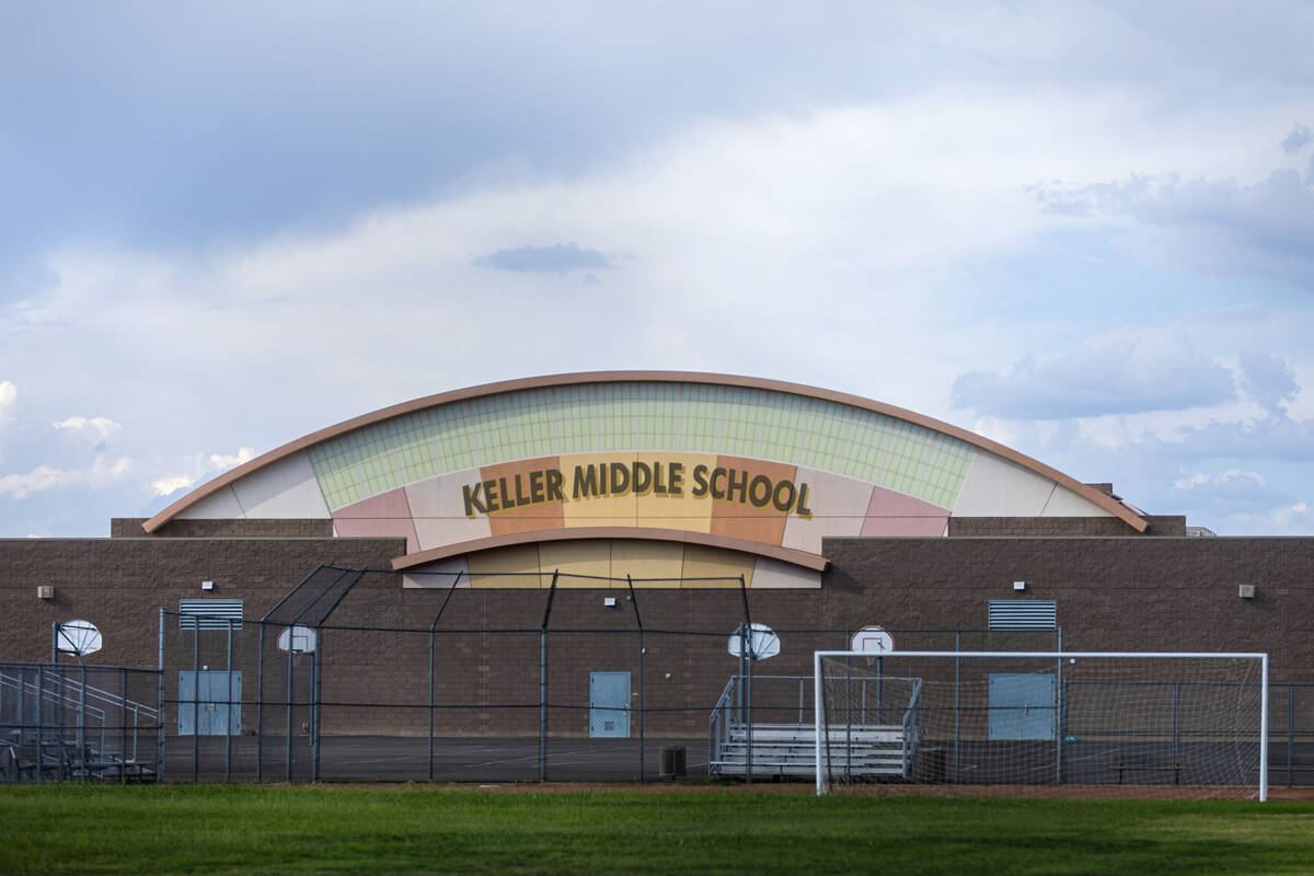 An exterior view of Keller Middle School is seen on Thursday, Sept. 25, 2025, in Las Vegas. (Ch ...
