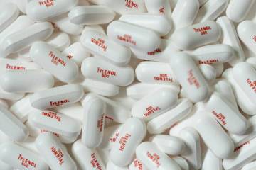 Tylenol pain-relief pills are shown in La Habra, Calif., Tuesday, Sept. 23, 2025. (AP Photo/Jae ...