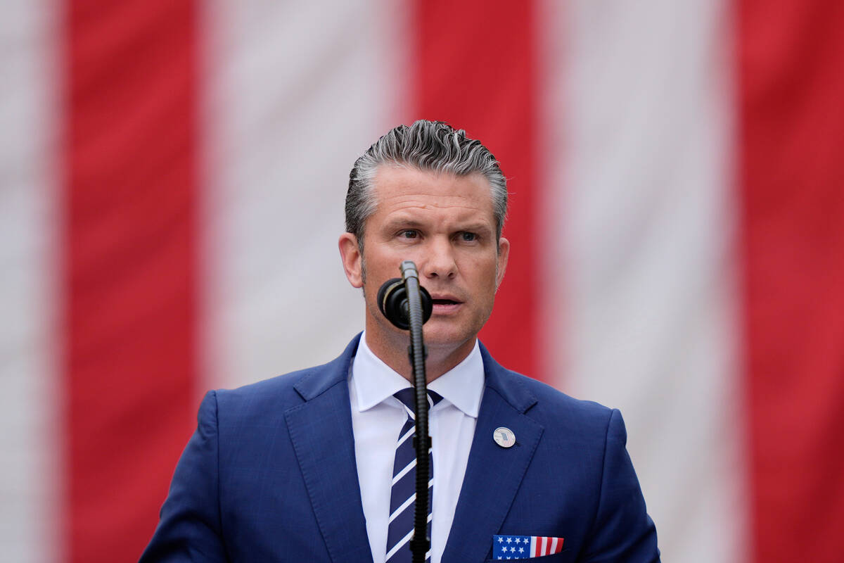 FILE - Defense Secretary Pete Hegseth speaks during a ceremony at the Pentagon to commemorate t ...