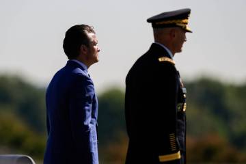 FILE - Defense Secretary Pete Hegseth, left, and Army Chief of Staff Gen. Randy George review t ...