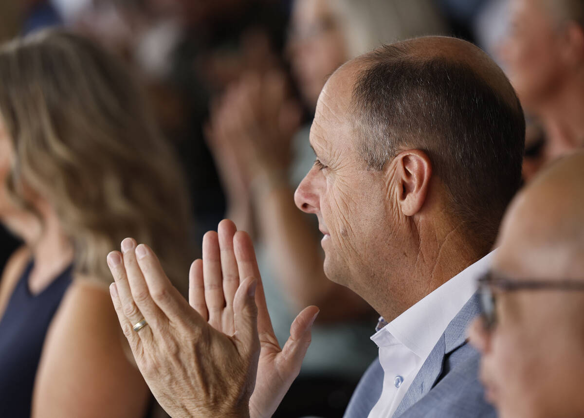 Scott Muelrath, CEO of the Henderson Chamber of Commerce, listens to a speaker during a groundb ...