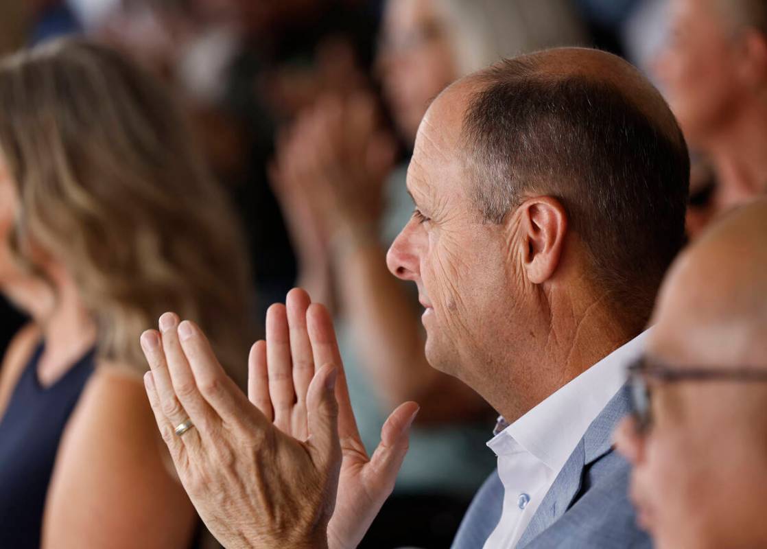 Scott Muelrath, CEO of the Henderson Chamber of Commerce, listens to a speaker during a groundb ...