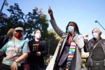 The Rev. Jacqui Lewis, senior pastor at Middle Collegiate Church, speaks during an interfaith g ...