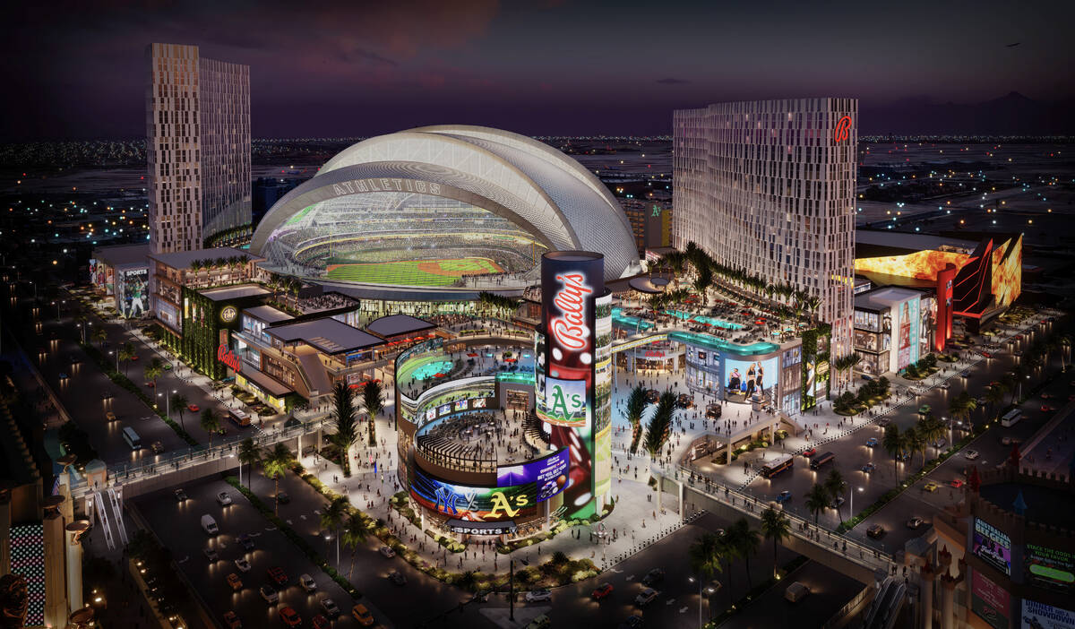 This is a rendering showing a proposed mixed-use project that will surround the Athletics’ Ma ...