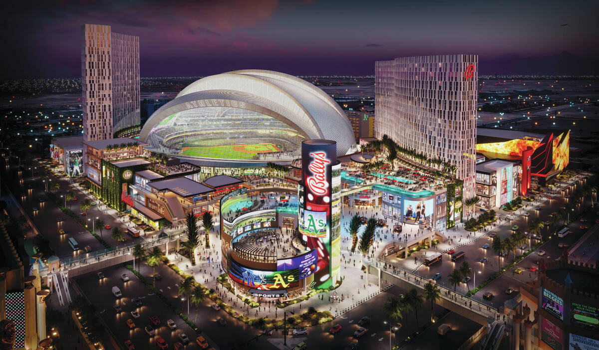 This is a rendering showing a proposed mixed-use project that will surround the Athletics’ Ma ...