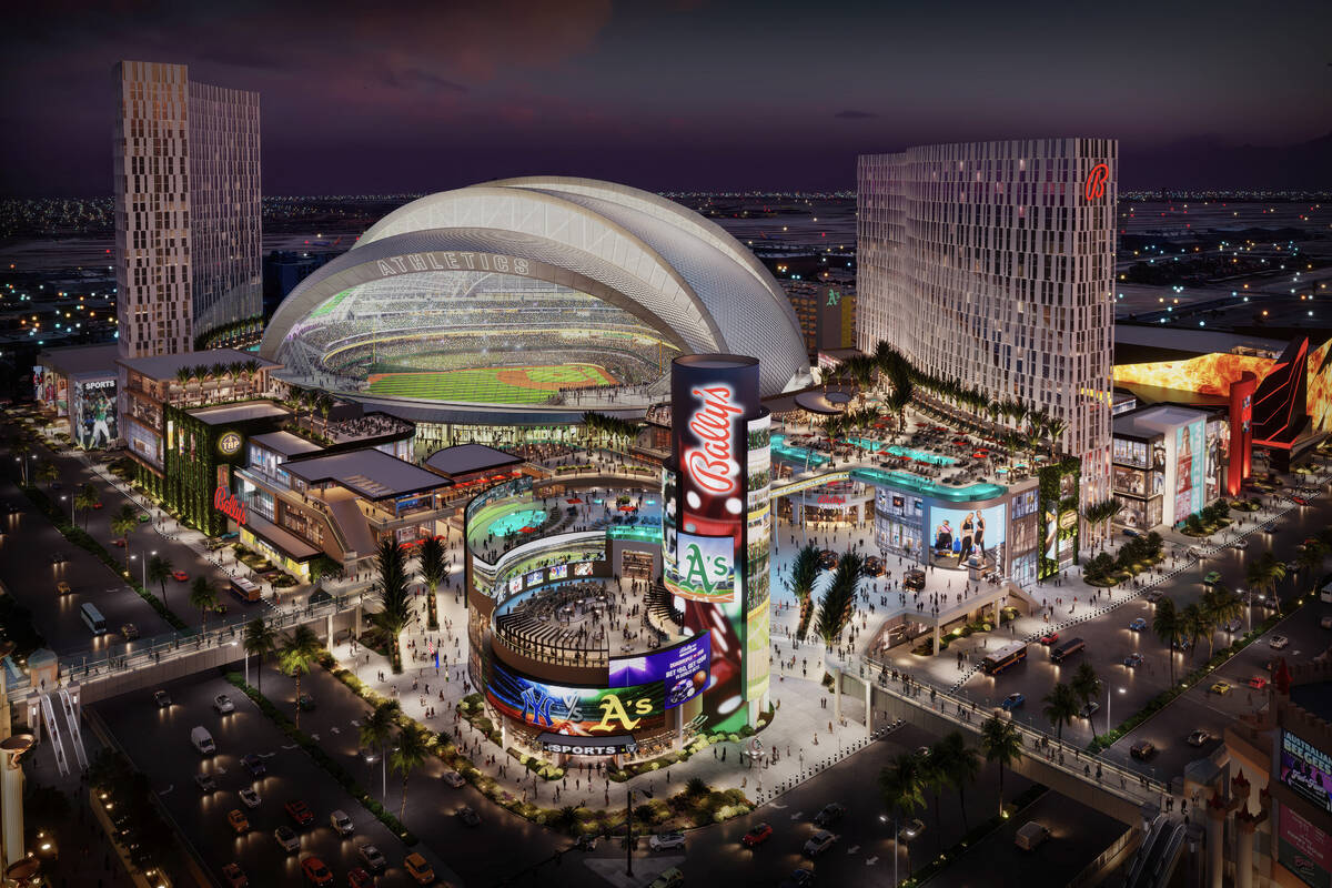 This is a rendering showing a proposed mixed-use project that will surround the Athletics’ Ma ...