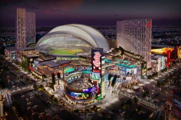 This is a rendering showing a proposed mixed-use project that will surround the Athletics’ Ma ...