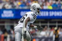 Raiders cornerback Kyu Blu Kelly (36) prepares to defend against the New England Patriots durin ...