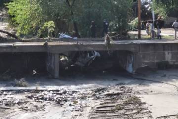 Damage from flooding in Globe, Ariz., is seen on Saturday morning, Sept. 27, 2025. (Adam Klepp/ ...