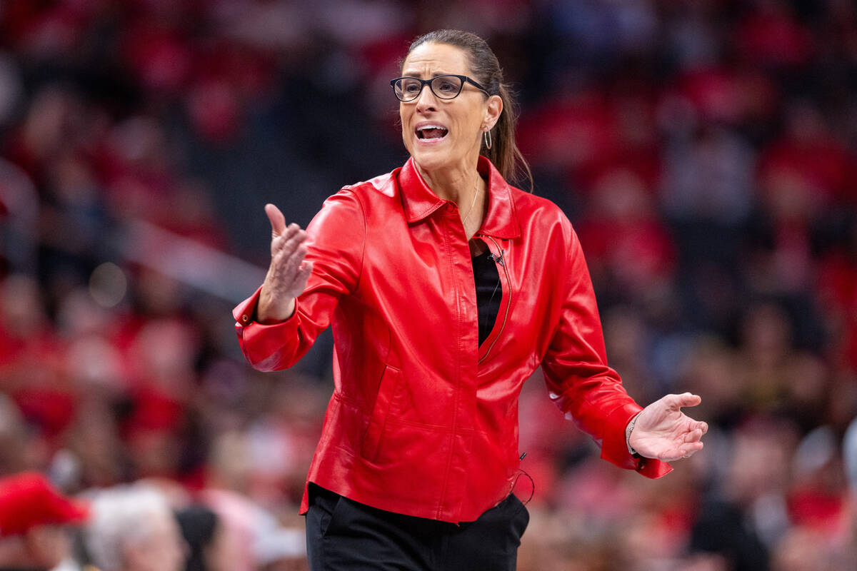 Indiana Fever head coach Stephanie White reacts during the second half of Game 4 of a WNBA bask ...