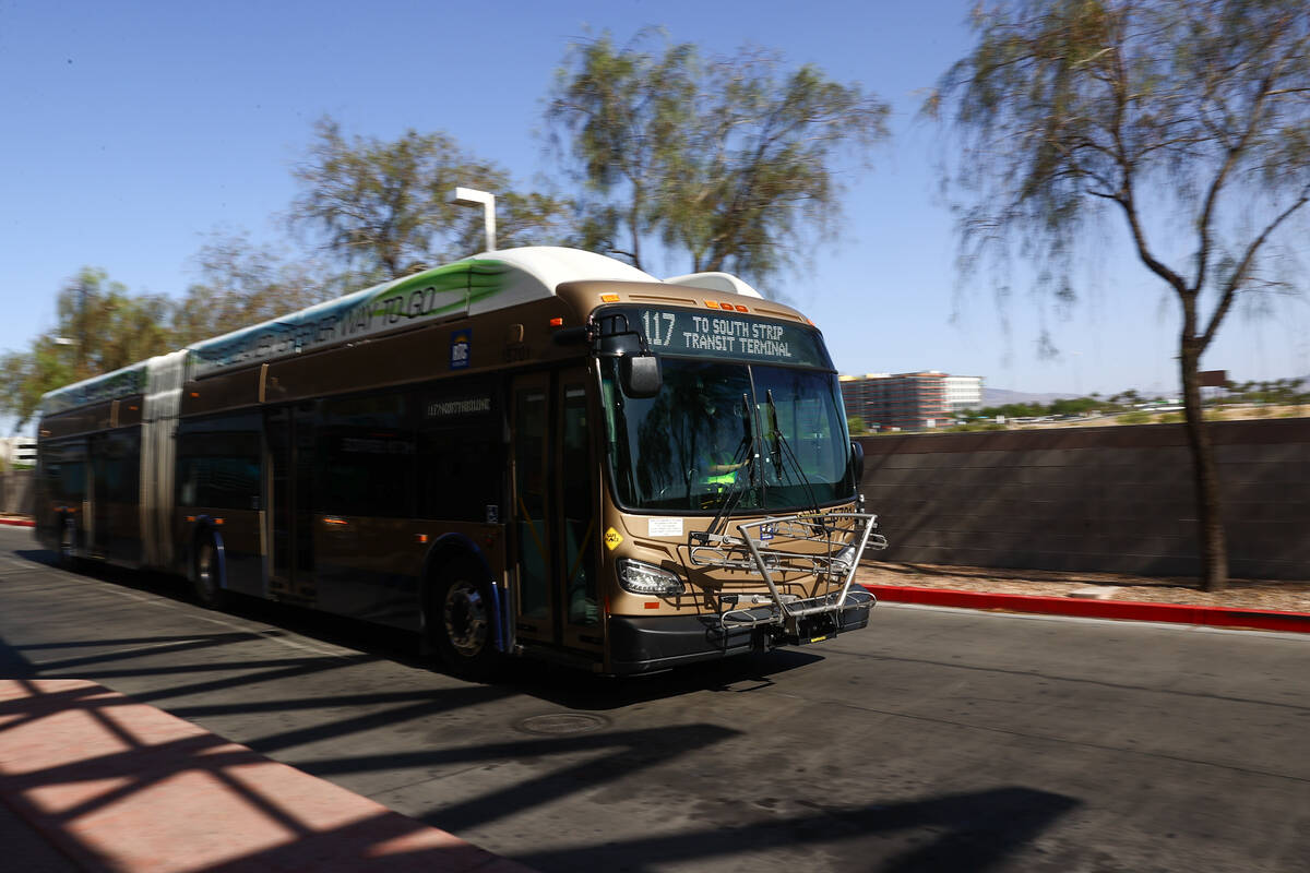 A RTC bus drives through the South Strip Transit Terminal on Wednesday, June 19, 2024, in Las V ...