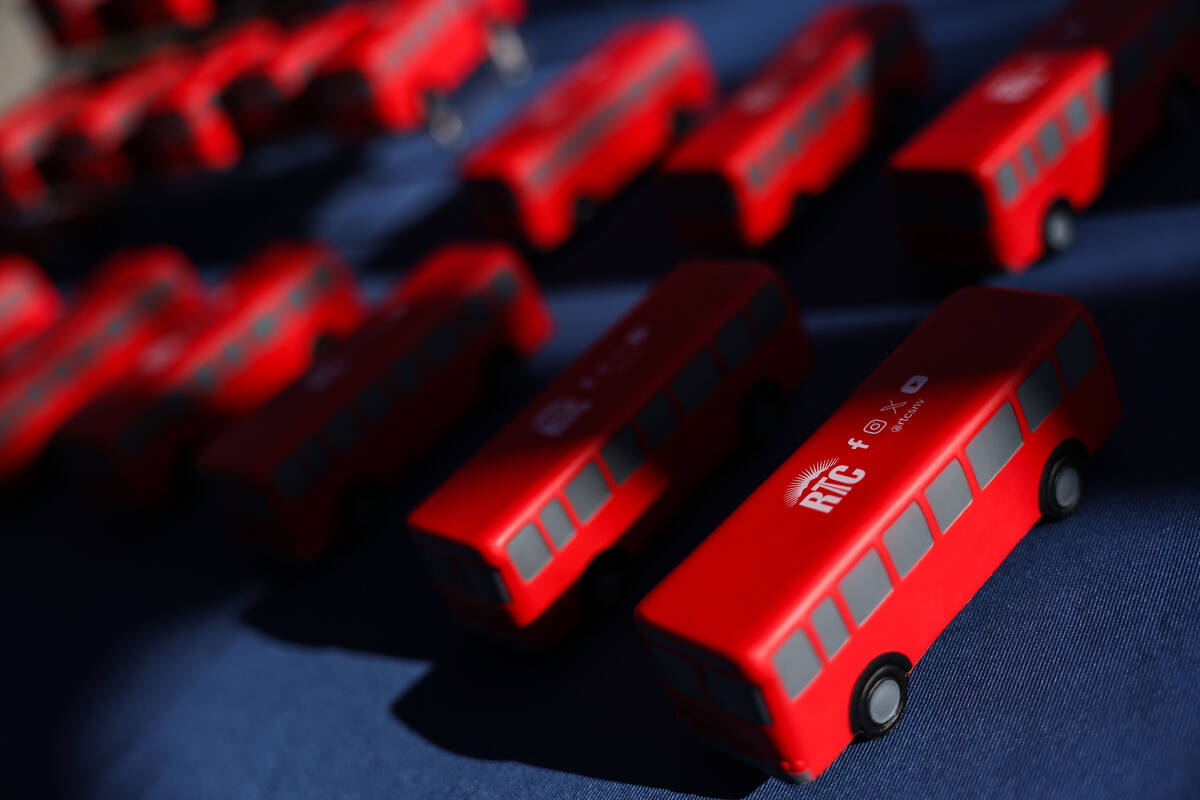 Miniature RTC buses are displayed during a media event hosted by the Regional Transportation Co ...