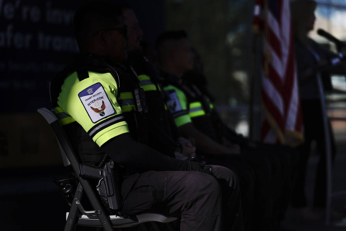 RTC transit security officers listen to a speaker during a media event hosted by the Regional T ...