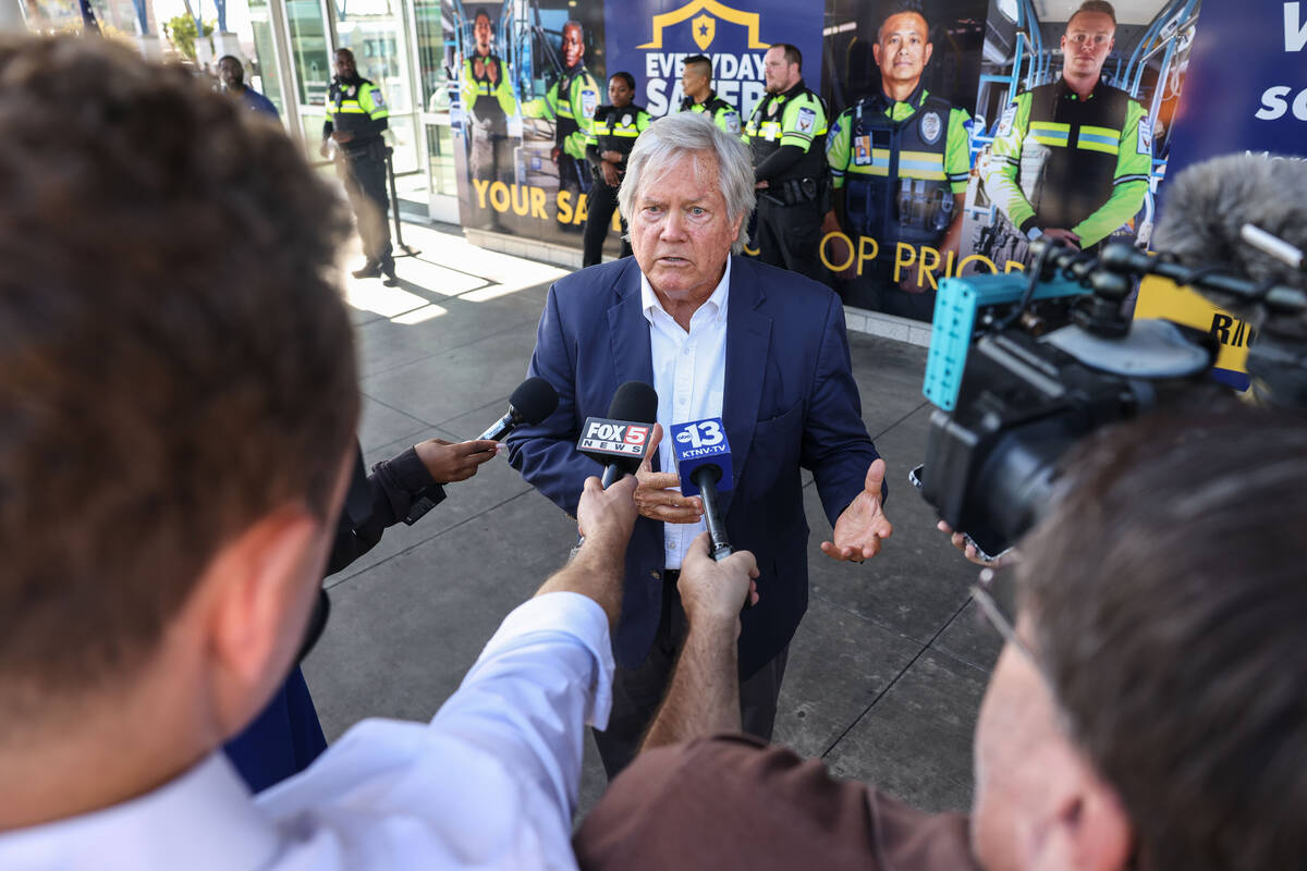 Clark County Commissioner Tick Segerblom speaks with the media during a press event hosted by t ...