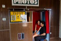 Victoria Hogan, left, who operates Vintage Vegas Photobooth with her husband Stephen Fetterusso ...