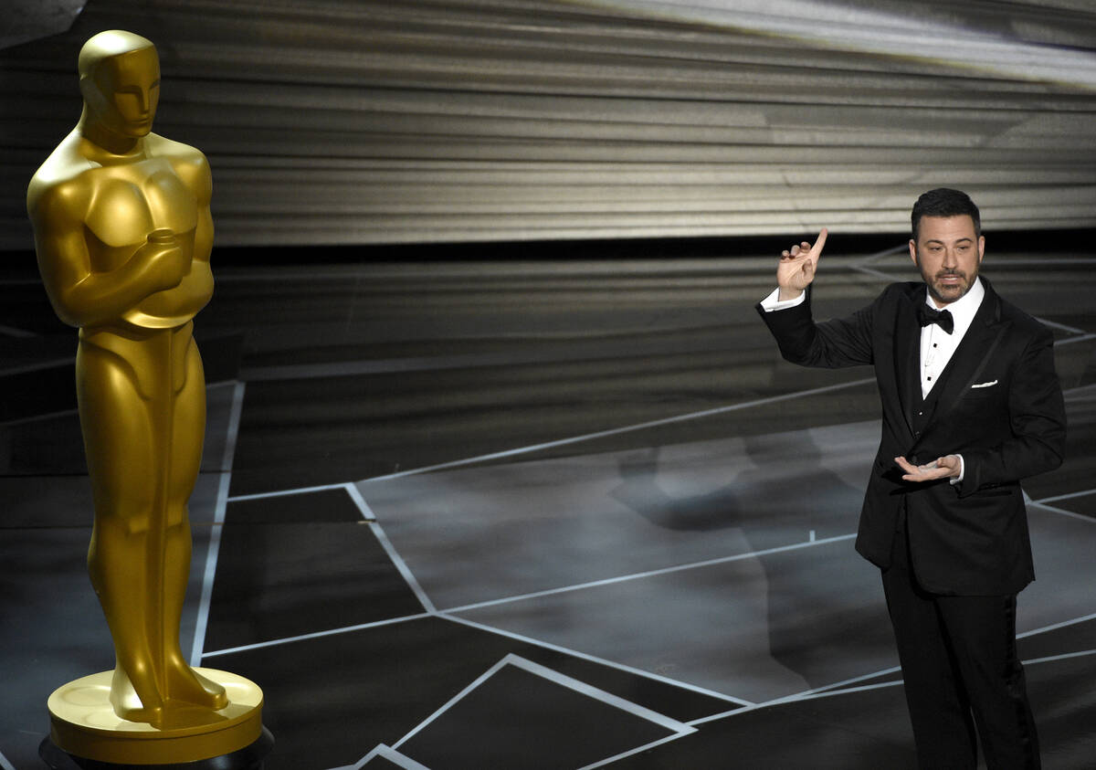 Jimmy Kimmel speaks at the Oscars. (Photo by Chris Pizzello/Invision/AP)
