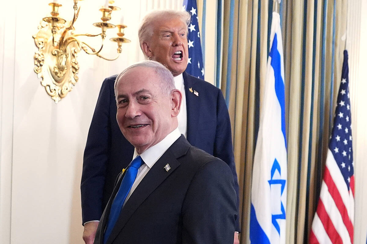 President Donald Trump speaks upon departing a news conference with Israeli Prime Minister Benj ...