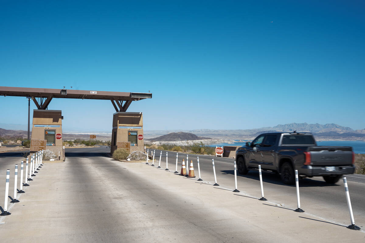 Visitors pull up to pay their entrance fee at Lake Mead National Recreation Area Center found t ...