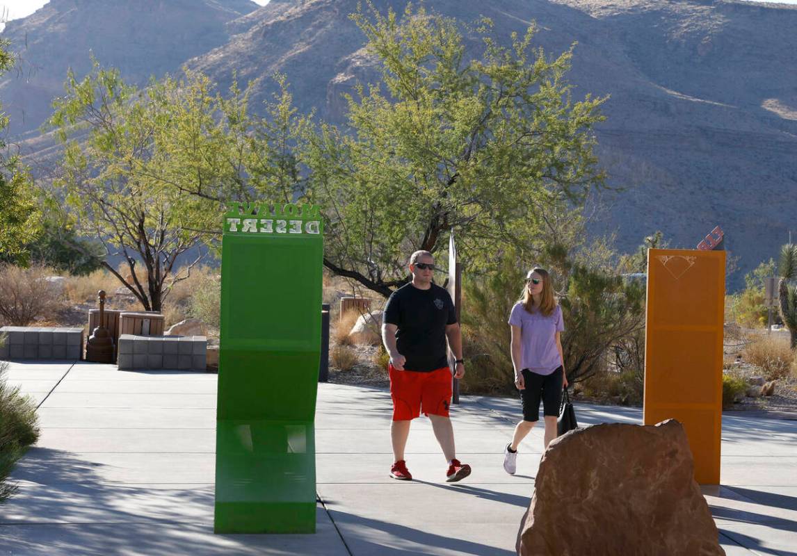 Visitors arrive at the Red Rock Canyon Visitor Center near Las Vegas, on Wednesday Oct. 1, 2025 ...