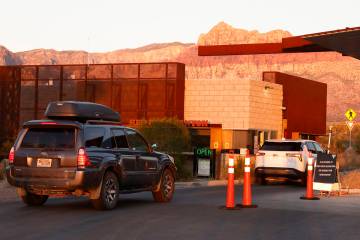 Visitors line up to enter the Red Rock Canyon National Conservation Area near Las Vegas, on Wed ...