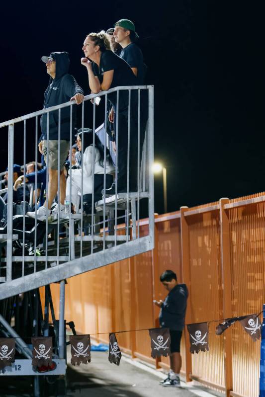 Sloan Canyon fans watch a football game on Friday, Sept. 26, 2025 in Las Vegas. (Liv Paggiarino ...
