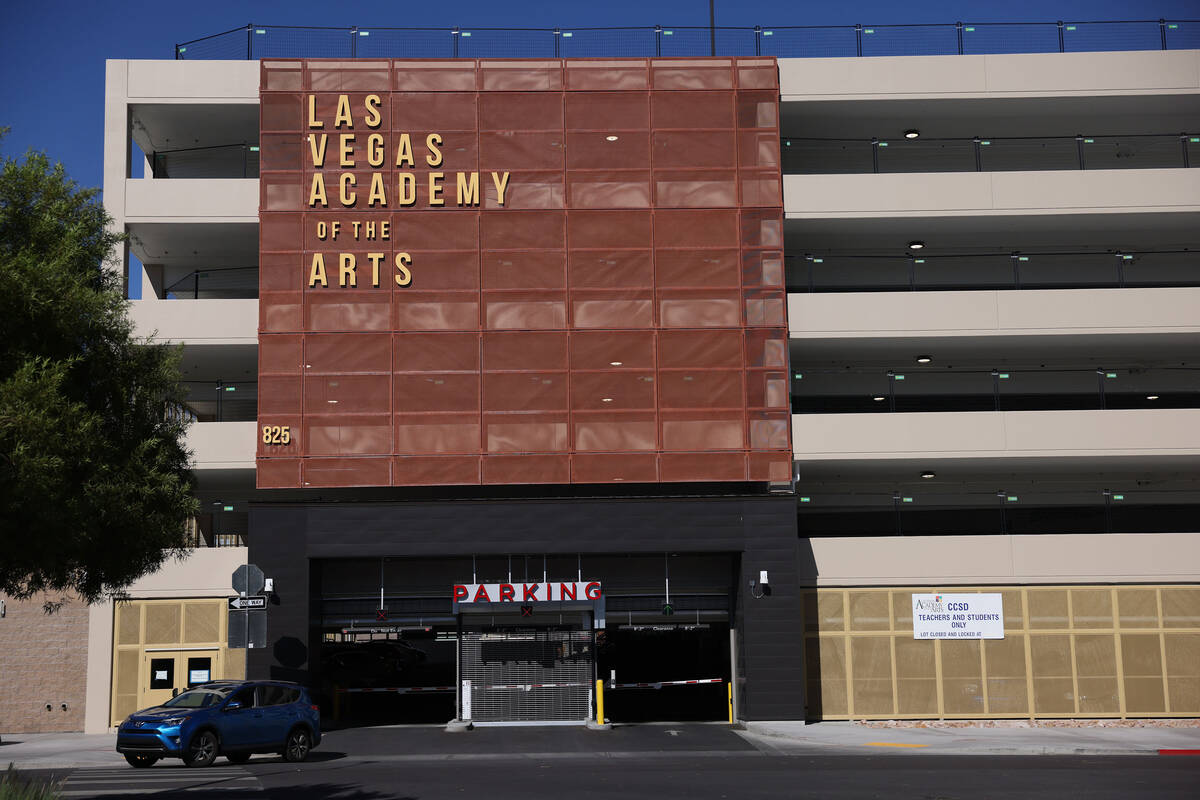 The new parking garage at the Las Vegas Academy of the Arts Friday, Oct. 3, 2025 in Las Vegas. ...