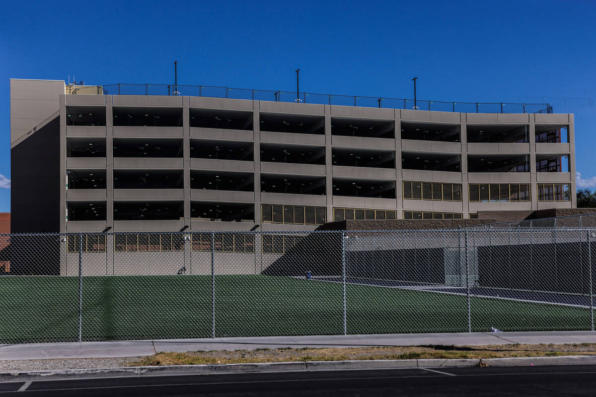 The new parking garage at the Las Vegas Academy of the Arts Friday, Oct. 3, 2025 in Las Vegas. ...