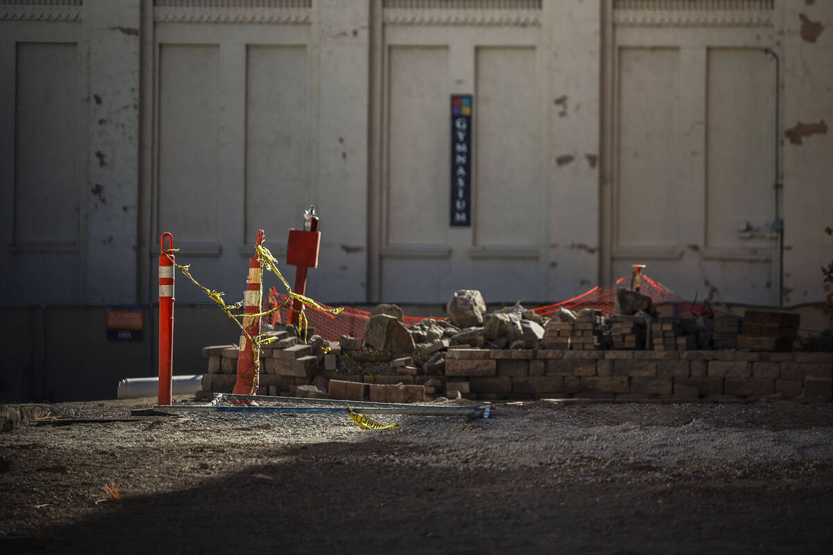 Construction continues at the Las Vegas Academy of the Arts Friday, Oct. 3, 2025 in Las Vegas. ...