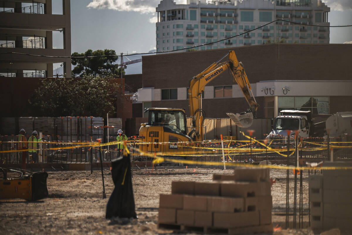 Construction continues at the Las Vegas Academy of the Arts Friday, Oct. 3, 2025 in Las Vegas. ...