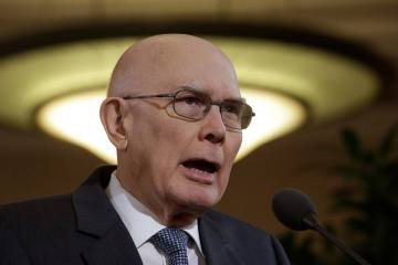 Elder Dallin H. Oaks of the Church's Quorum of the Twelve Apostles speaks during a news confere ...