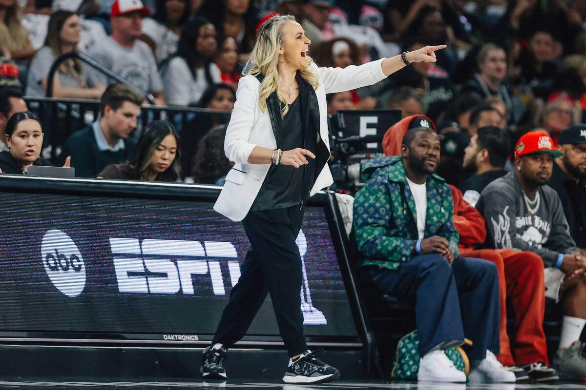 Aces head coach Becky Hammon coaches her team during game five of a WNBA semifinals series betw ...