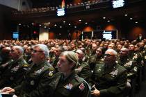 U.S. military senior leadership listen as President Donald Trump speaks at Marine Corps Base Qu ...