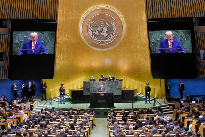 U.S. President Donald Trump addresses the 80th session of the United Nations General Assembly, ...